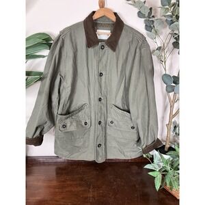 Orvis Chore Coat Barn Jacket Corduroy Collar Green Button Up Mens Size XL Lined